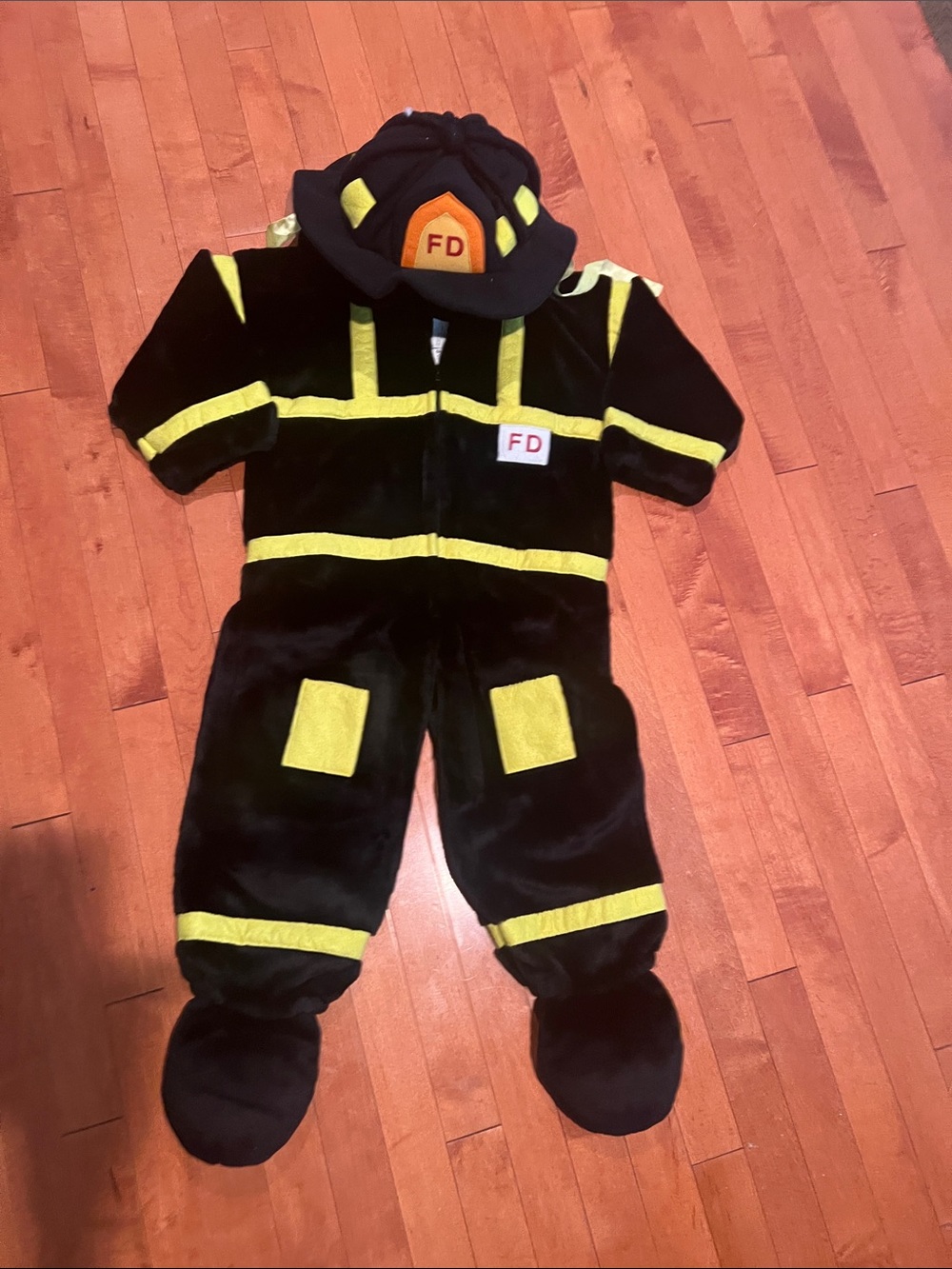 Kids Black & Yellow Firefighter One-Piece Costume
